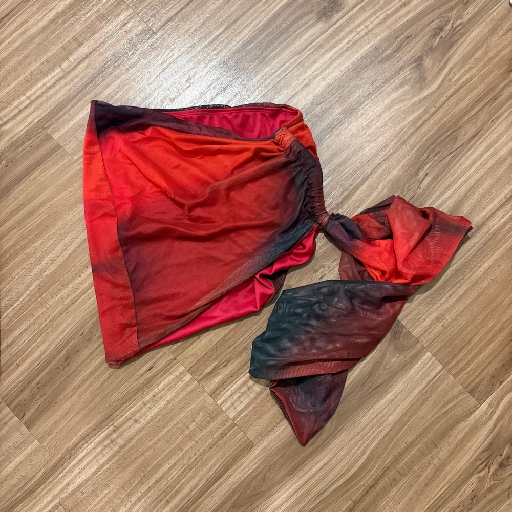 Red to Black Ombré club skirt with scrunch on one side